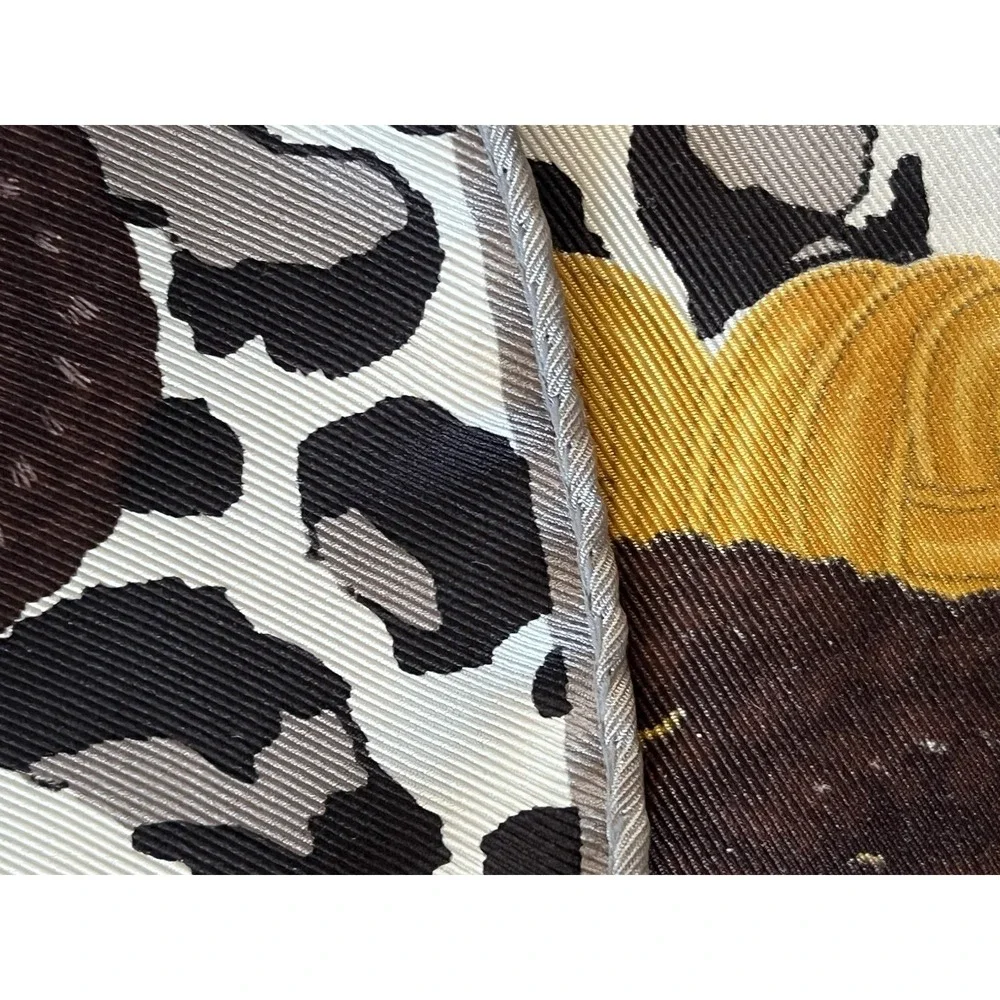 CHRISTIAN DIOR Leopard Silk Twill Scarf Spell Out Rope Knot Cord Gray Brown Gold